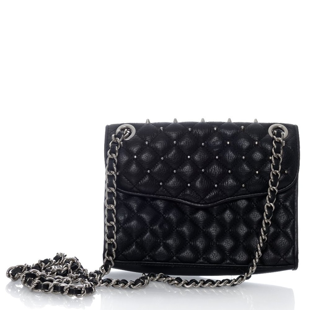 Rebecca Minkoff Black Leather Quilted Studded Crossbody Bag